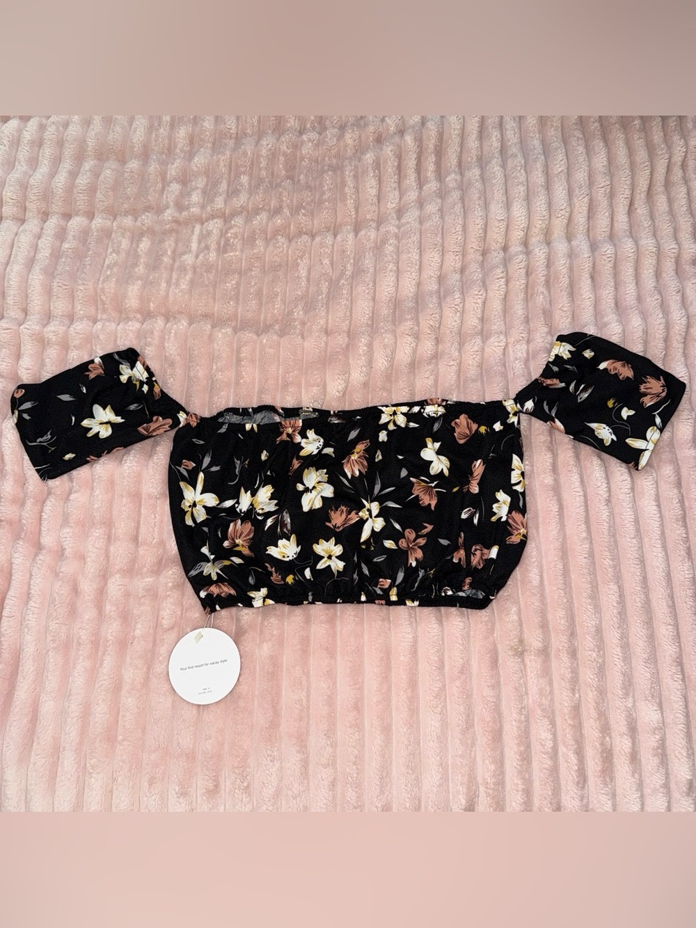 SHEIN Black Floral Off-Shoulder Crop Top